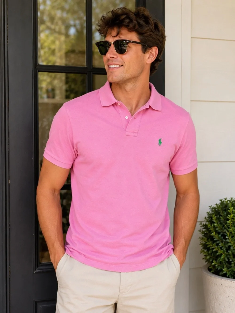 Ralph Lauren Pink Polo with Turquoise Blue Pony Embroidery Sz Small